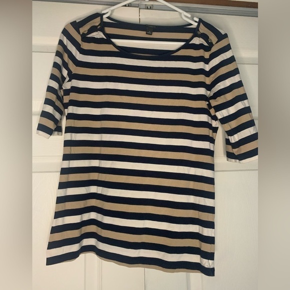 ANN Taylor 3/4 sleeve, blue and tan with button accent. Like new. - Picture 1 of 6